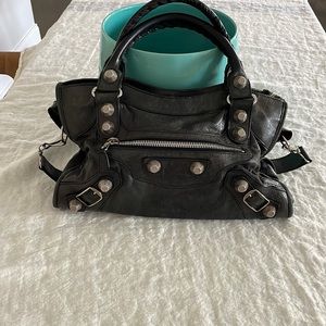 Balenciaga lamb skin dark grey leather tote bag